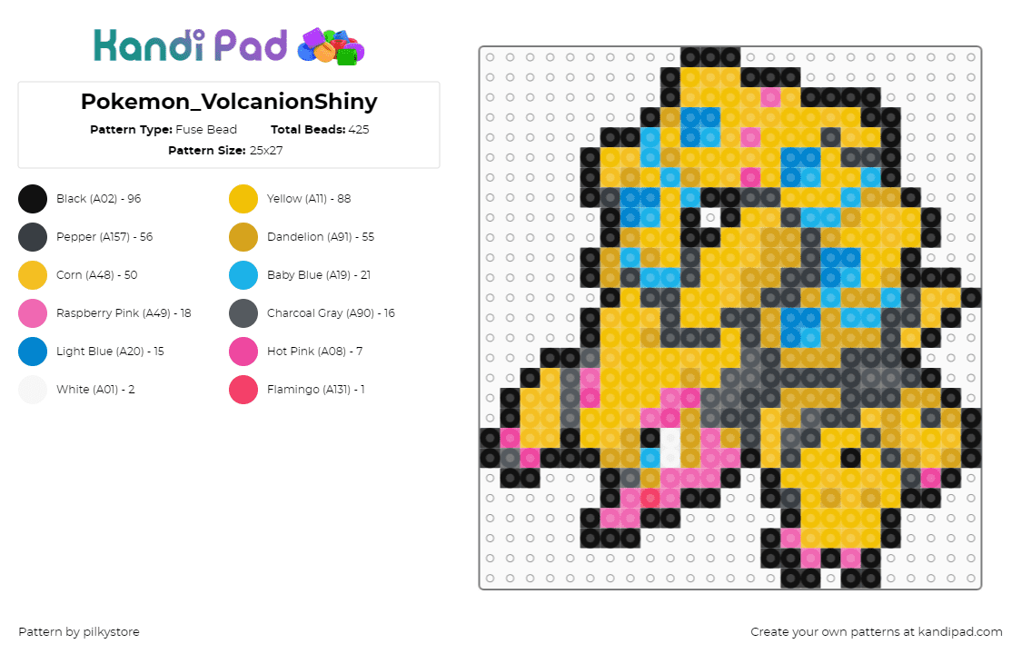 Pokemon_VolcanionShiny - Fuse Bead Pattern by pilkystore on Kandi Pad - orange, yellow