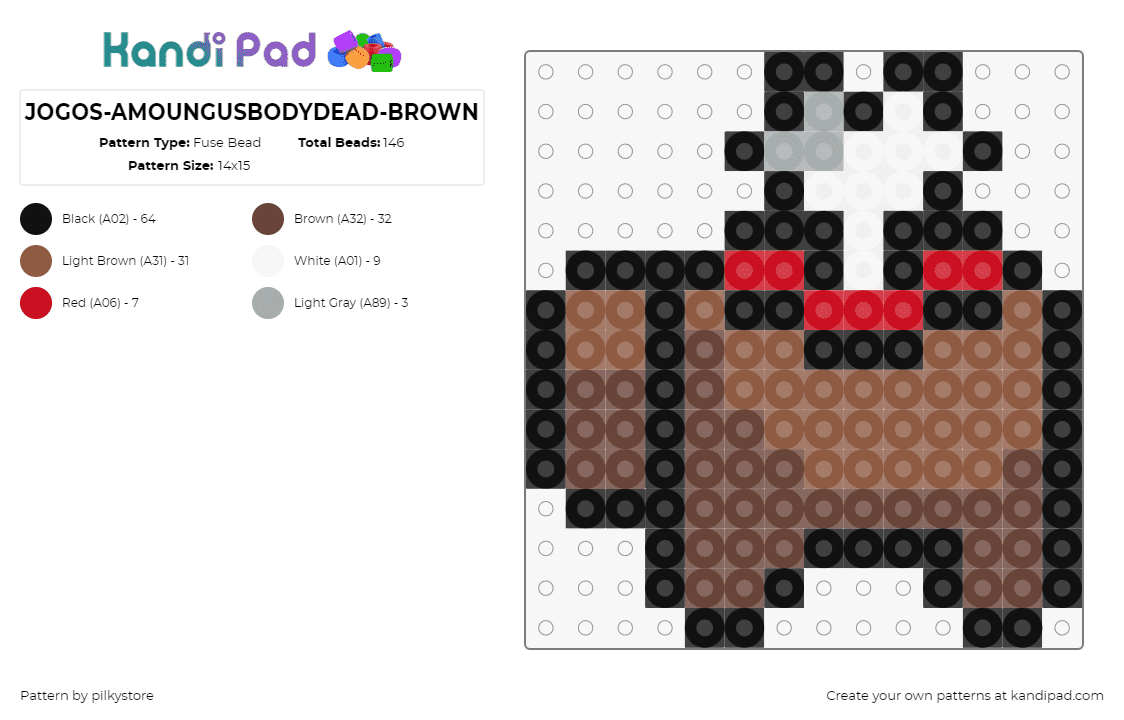 JOGOS-AMOUNGUSBODYDEAD-BROWN - Fuse Bead Pattern by pilkystore on Kandi Pad - among us,dead,body,video game,bone,brown,white