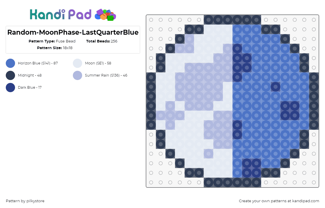 Random-MoonPhase-LastQuarterBlue - Fuse Bead Pattern by pilkystore on Kandi Pad - moon,phase,space,night,charm,blue,light blue