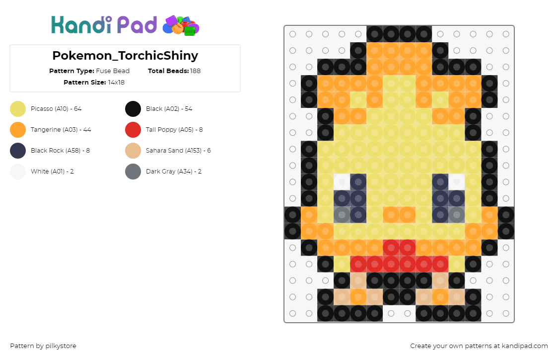 Pokemon_TorchicShiny - Fuse Bead Pattern by pilkystore on Kandi Pad - torchic,pokemon,character,gaming,yellow,orange