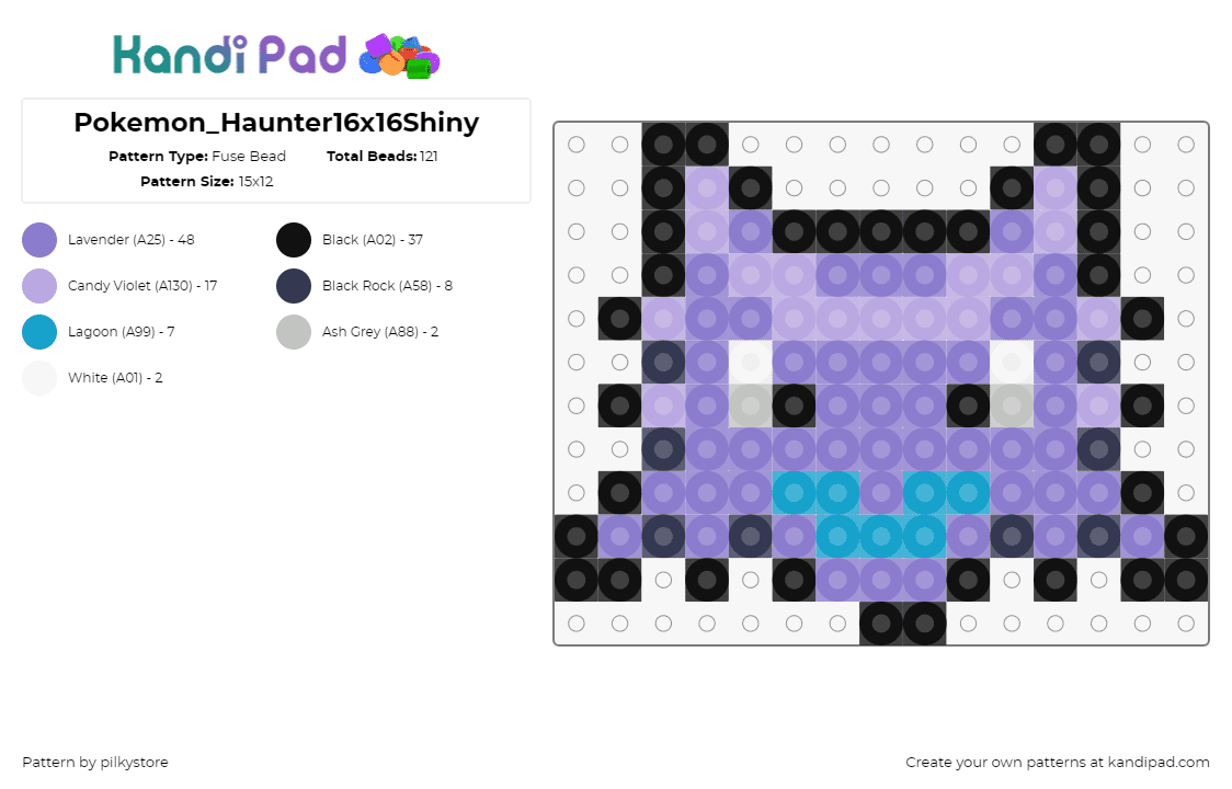 Pokemon_Haunter16x16Shiny - Fuse Bead Pattern by pilkystore on Kandi Pad - haunter,pokemon,character,gaming,purple