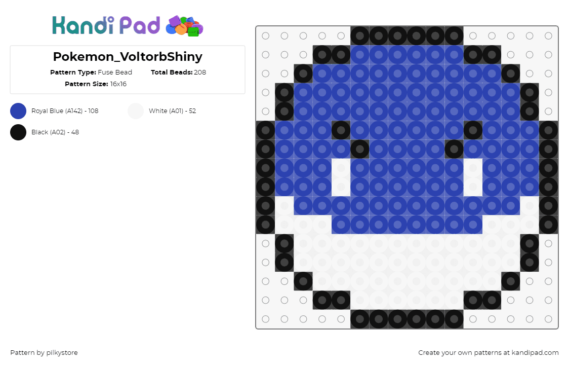 Pokemon_VoltorbShiny - Fuse Bead Pattern by pilkystore on Kandi Pad - voltorb,pokemon,character,gaming,blue,white