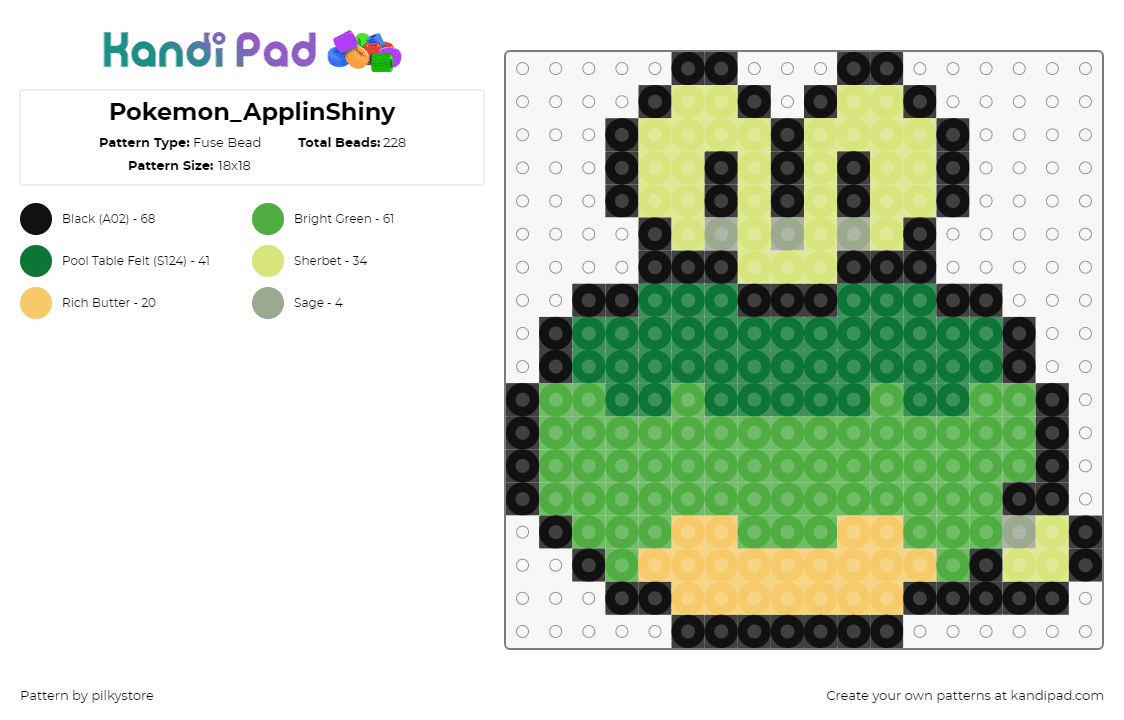 Pokemon_ApplinShiny - Fuse Bead Pattern by pilkystore on Kandi Pad - applin,pokemon,character,gaming,green