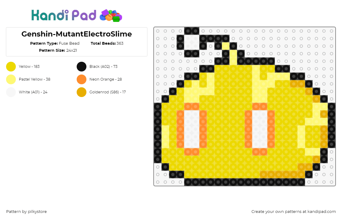 Genshin-MutantElectroSlime - Fuse Bead Pattern by pilkystore on Kandi Pad - mutant electro slime,genshin impact,video game,character,blob,yellow