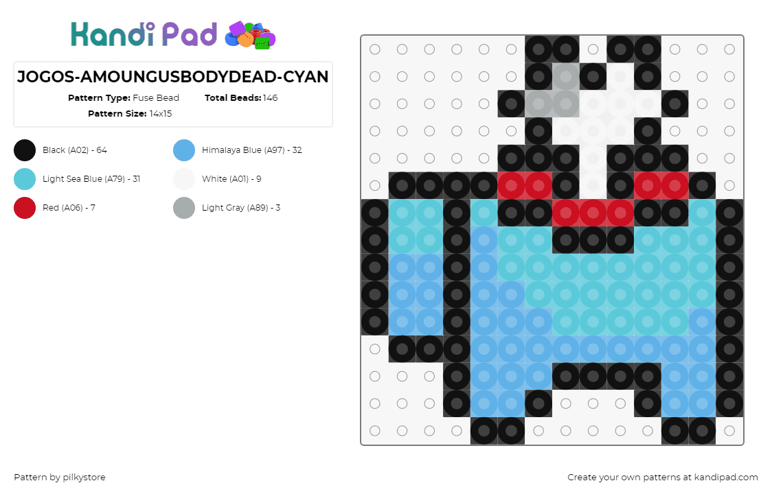 JOGOS-AMOUNGUSBODYDEAD-CYAN - Fuse Bead Pattern by pilkystore on Kandi Pad - among us,dead,body,video game,bone,light blue,white