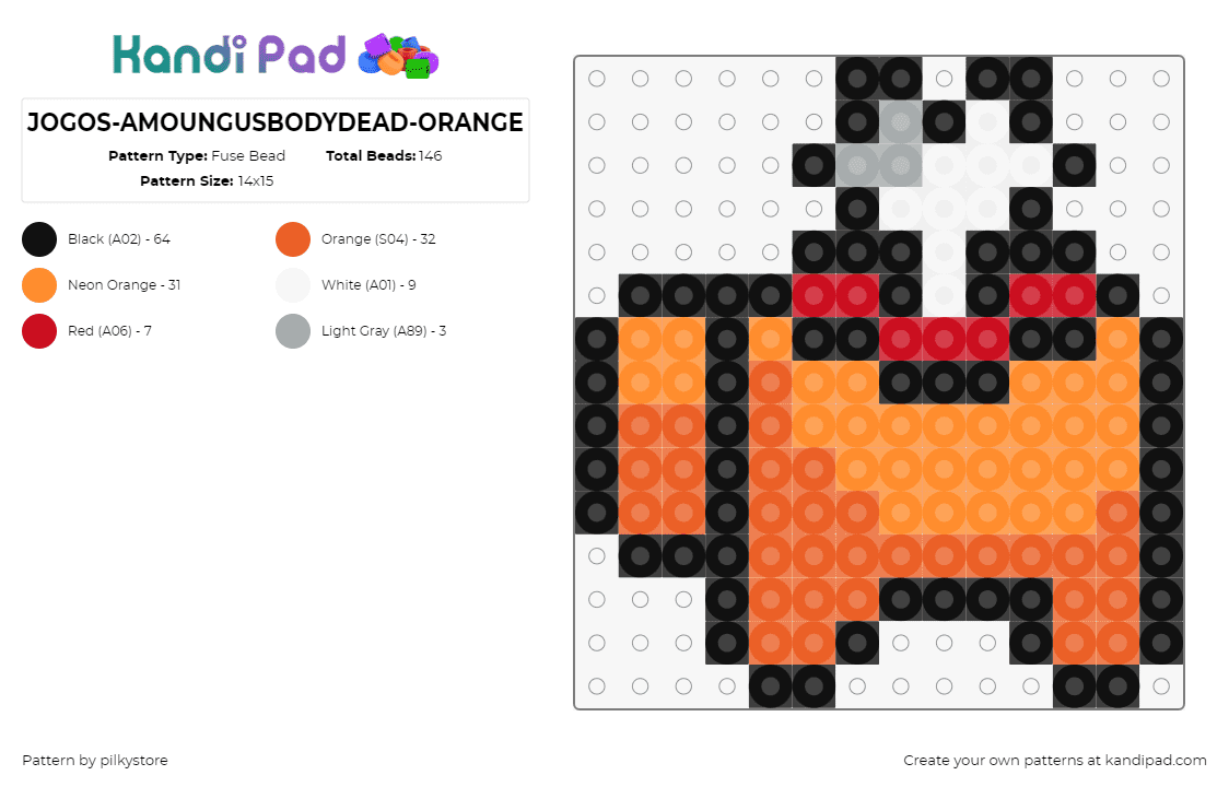 JOGOS-AMOUNGUSBODYDEAD-ORANGE - Fuse Bead Pattern by pilkystore on Kandi Pad - among us,dead,body,video game,bone,orange,white