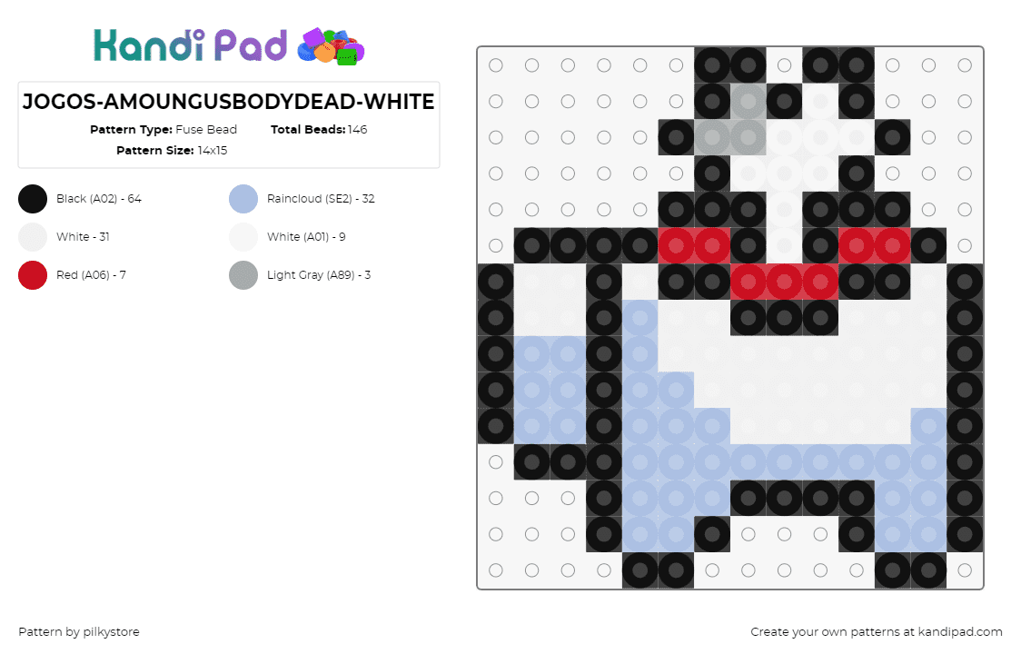 JOGOS-AMOUNGUSBODYDEAD-WHITE - Fuse Bead Pattern by pilkystore on Kandi Pad - among us,dead,body,video game,bone,white