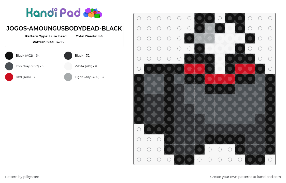 JOGOS-AMOUNGUSBODYDEAD-BLACK - Fuse Bead Pattern by pilkystore on Kandi Pad - among us,dead,body,video game,bone,black,white