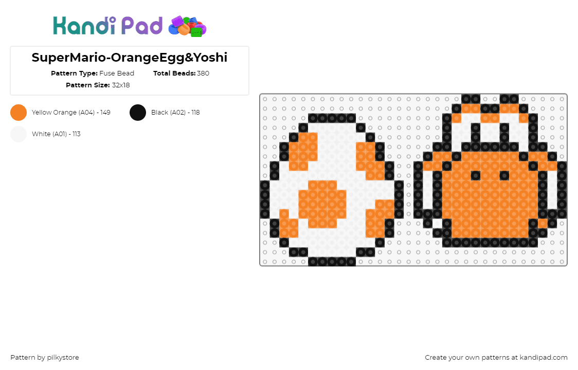 SuperMario-OrangeEgg&Yoshi - Fuse Bead Pattern by pilkystore on Kandi Pad - yoshi,egg,mario,nintendo,spots,character,video game,white,orange