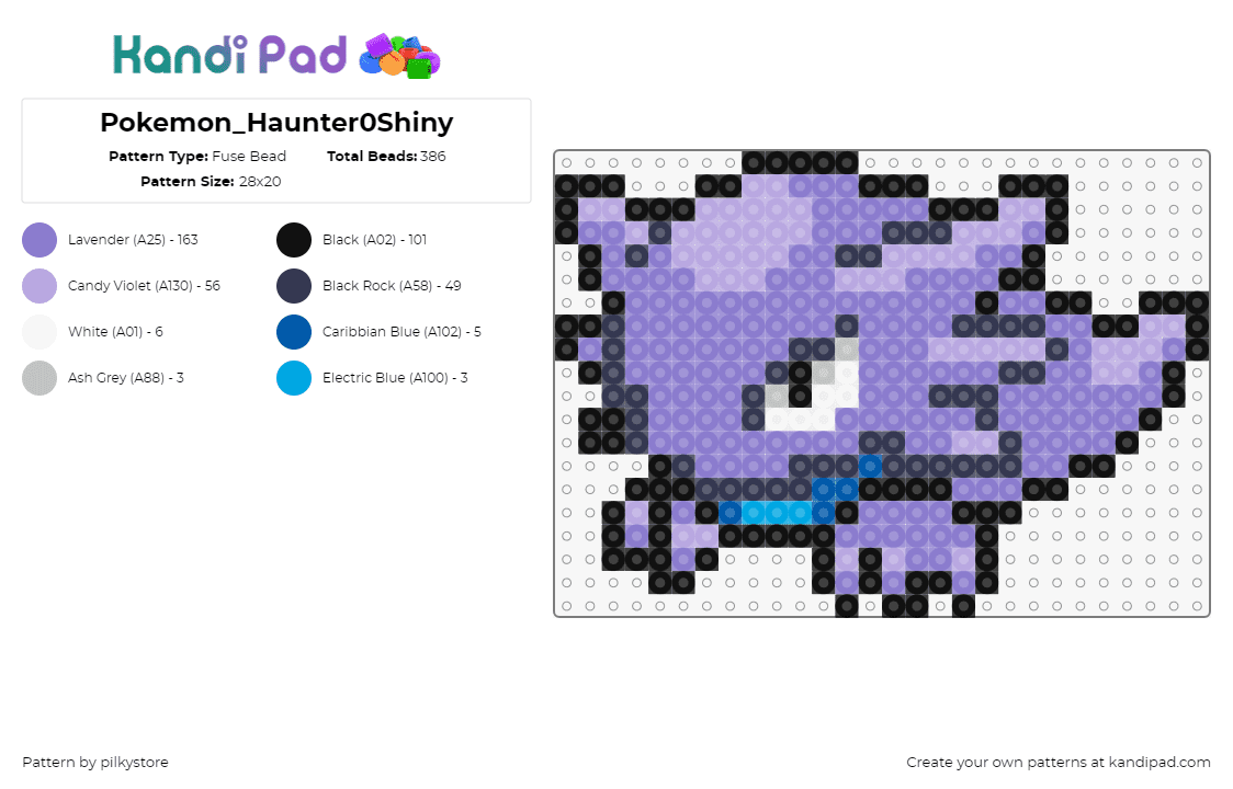 Pokemon_Haunter0Shiny - Fuse Bead Pattern by pilkystore on Kandi Pad - haunter,pokemon,character,gaming,purple