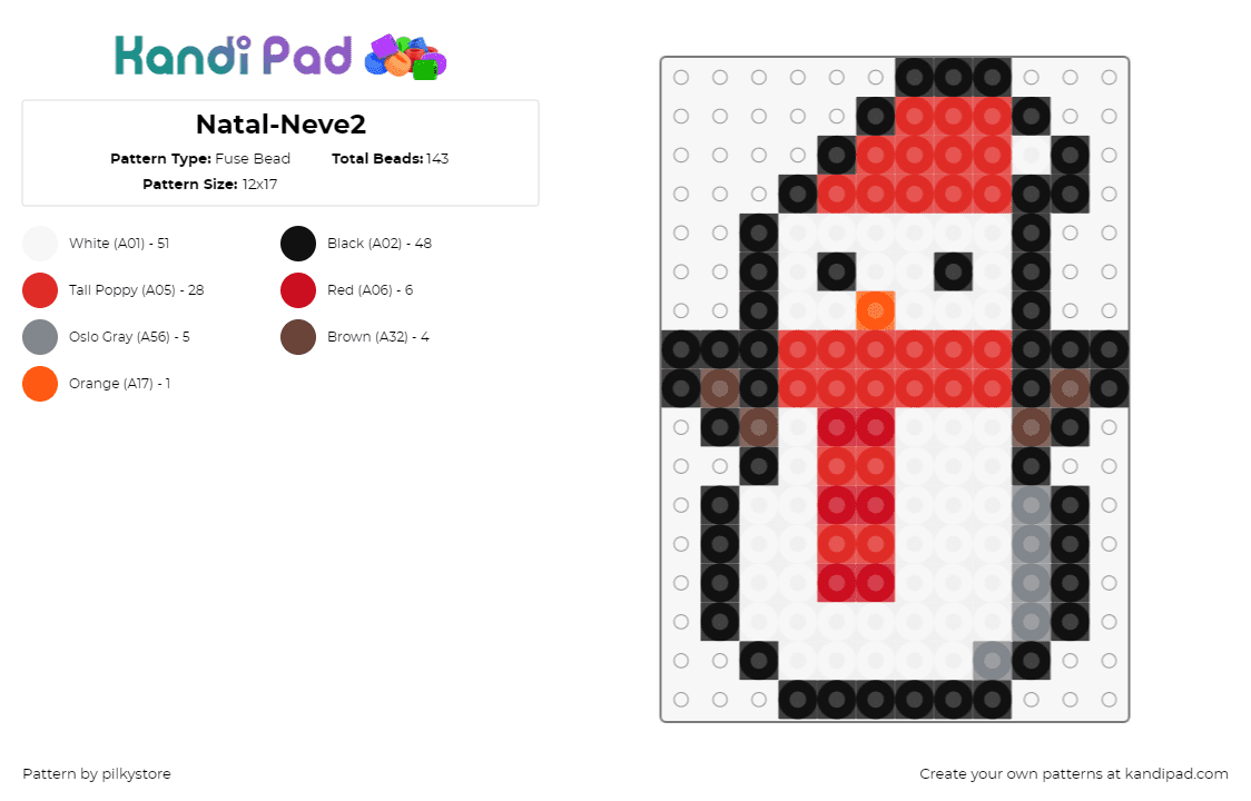 Natal-Neve2 - Fuse Bead Pattern by pilkystore on Kandi Pad - snowman,scarf,winter,charm,christmas,white,red