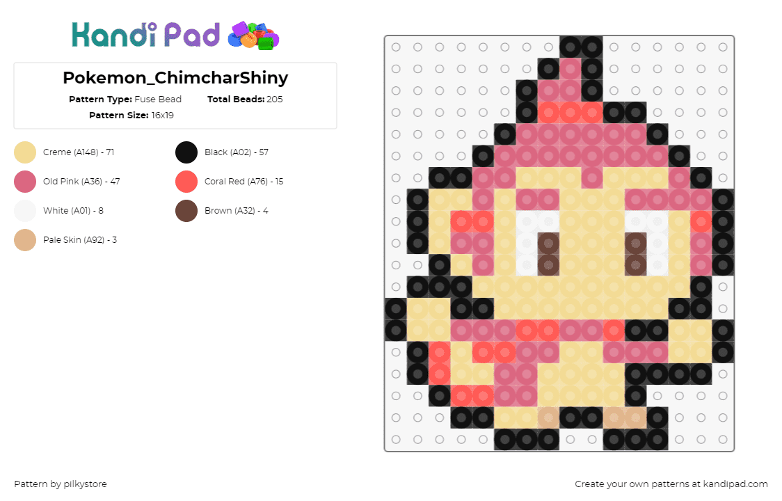 Pokemon_ChimcharShiny - Fuse Bead Pattern by pilkystore on Kandi Pad - chimchar,pokemon,character,gaming,beige,pink