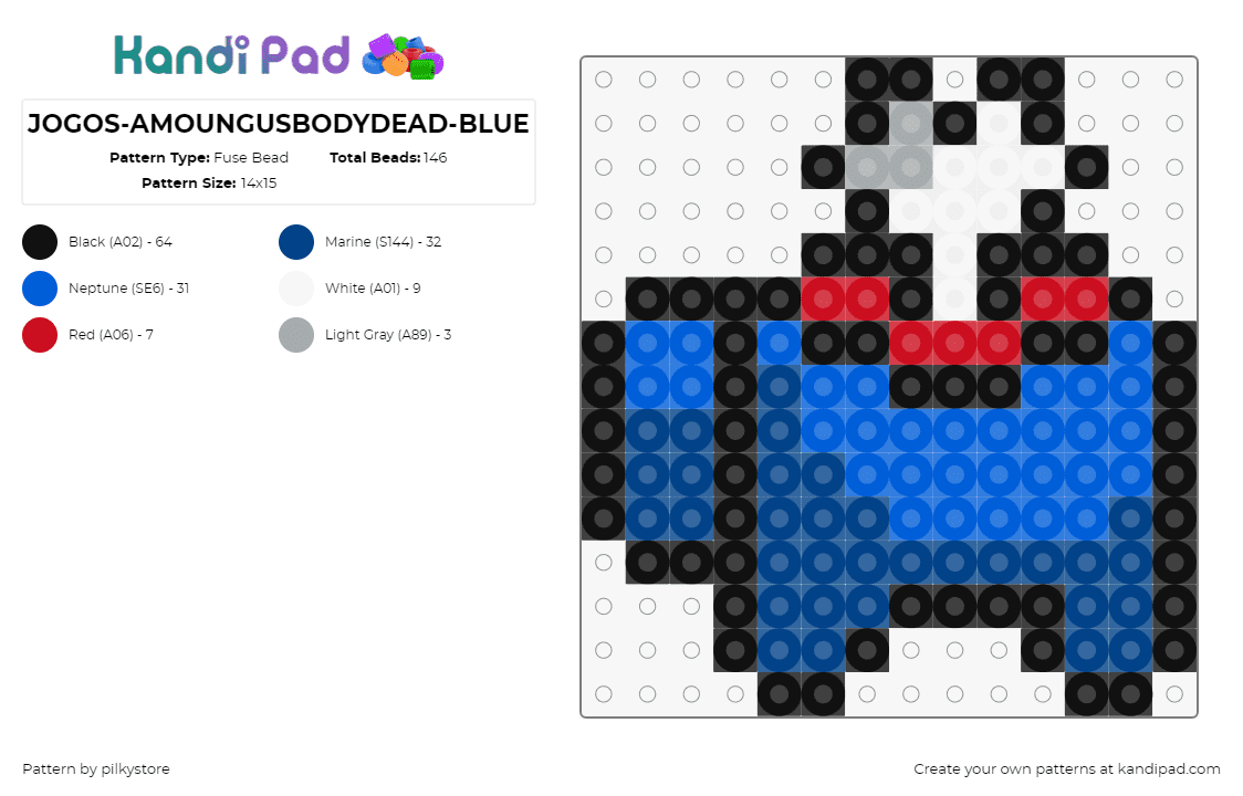 JOGOS-AMOUNGUSBODYDEAD-BLUE - Fuse Bead Pattern by pilkystore on Kandi Pad - among us,dead,body,video game,bone,blue,white