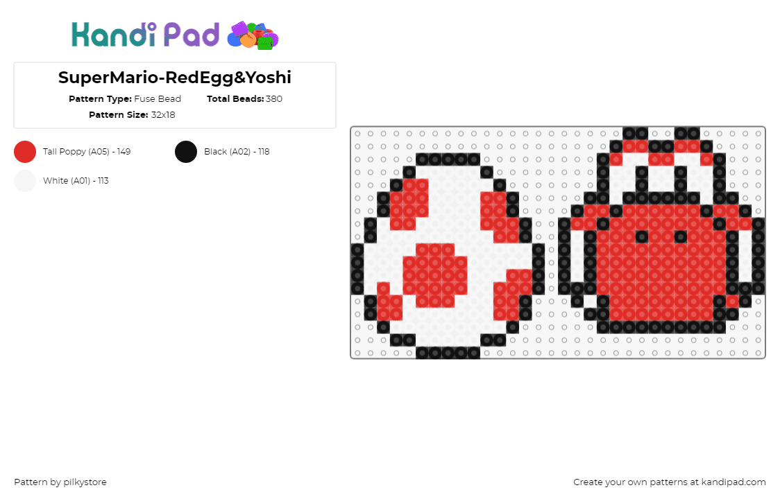 SuperMario-RedEgg&Yoshi - Fuse Bead Pattern by pilkystore on Kandi Pad - yoshi,egg,mario,nintendo,spots,character,video game,white,red