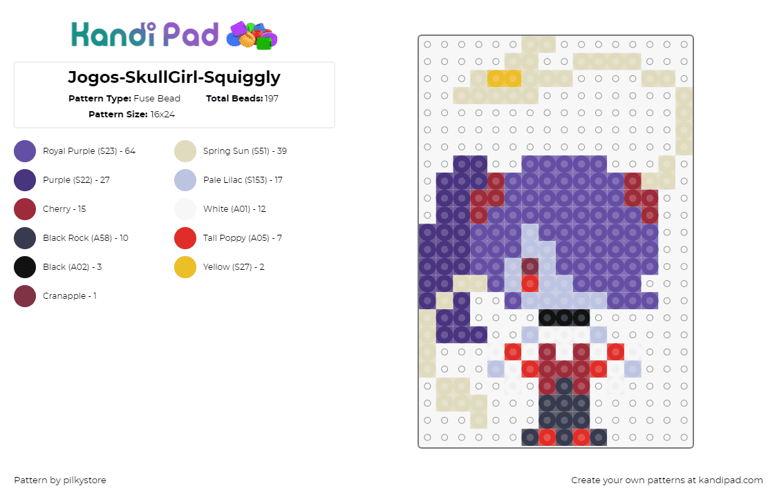 Jogos-SkullGirl-Squiggly - Fuse Bead Pattern by pilkystore on Kandi Pad - squiggly,skullgirls,character,chibi,video game,purple,red