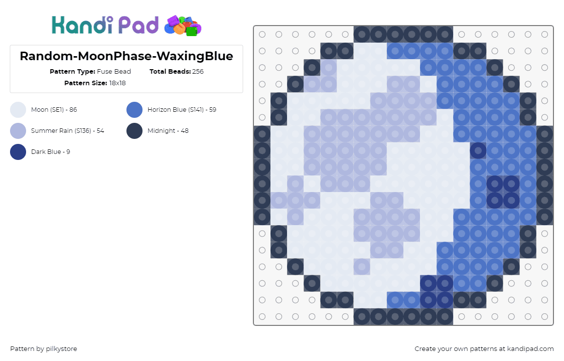 Random-MoonPhase-WaxingBlue - Fuse Bead Pattern by pilkystore on Kandi Pad - moon,phase,crescent,space,night,blue,light blue