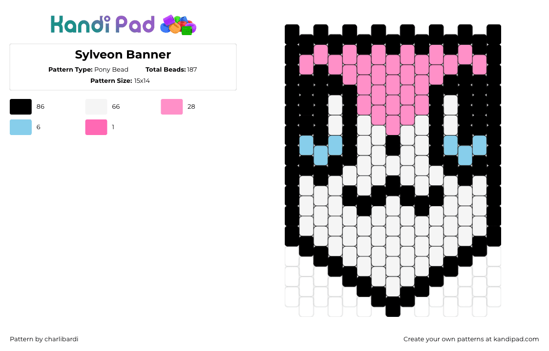 Sylveon Banner - Pony Bead Pattern by charlibardi on Kandi Pad - sylveon,pokemon,banner,evolution,eevee,gaming,cute,white,pink