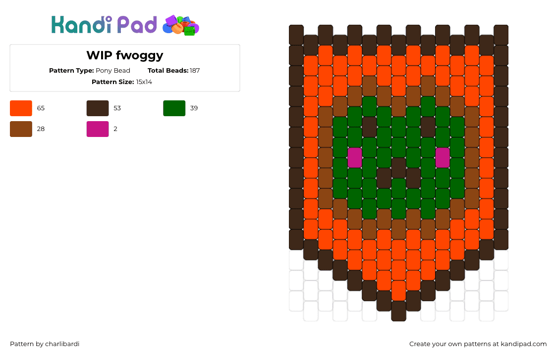 WIP fwoggy - Pony Bead Pattern by charlibardi on Kandi Pad - frog,banner,amphibian,animal,flag,orange,green