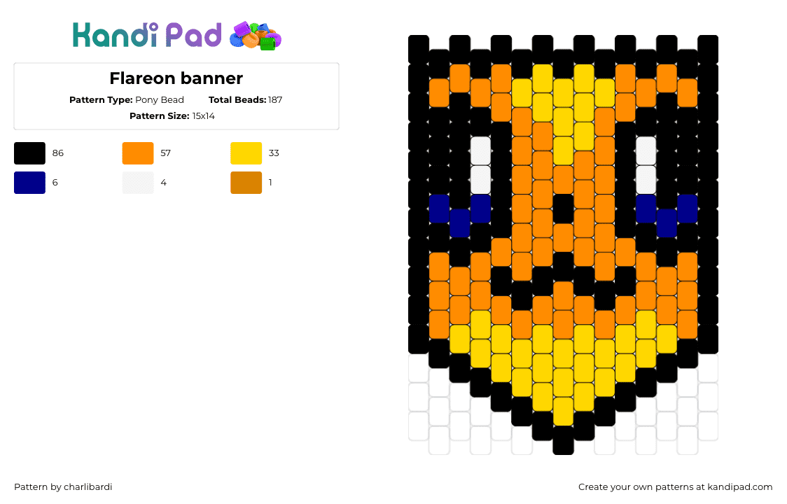 Flareon banner - Pony Bead Pattern by charlibardi on Kandi Pad - flareon,pokemon,banner,evolution,eevee,gaming,cute,orange