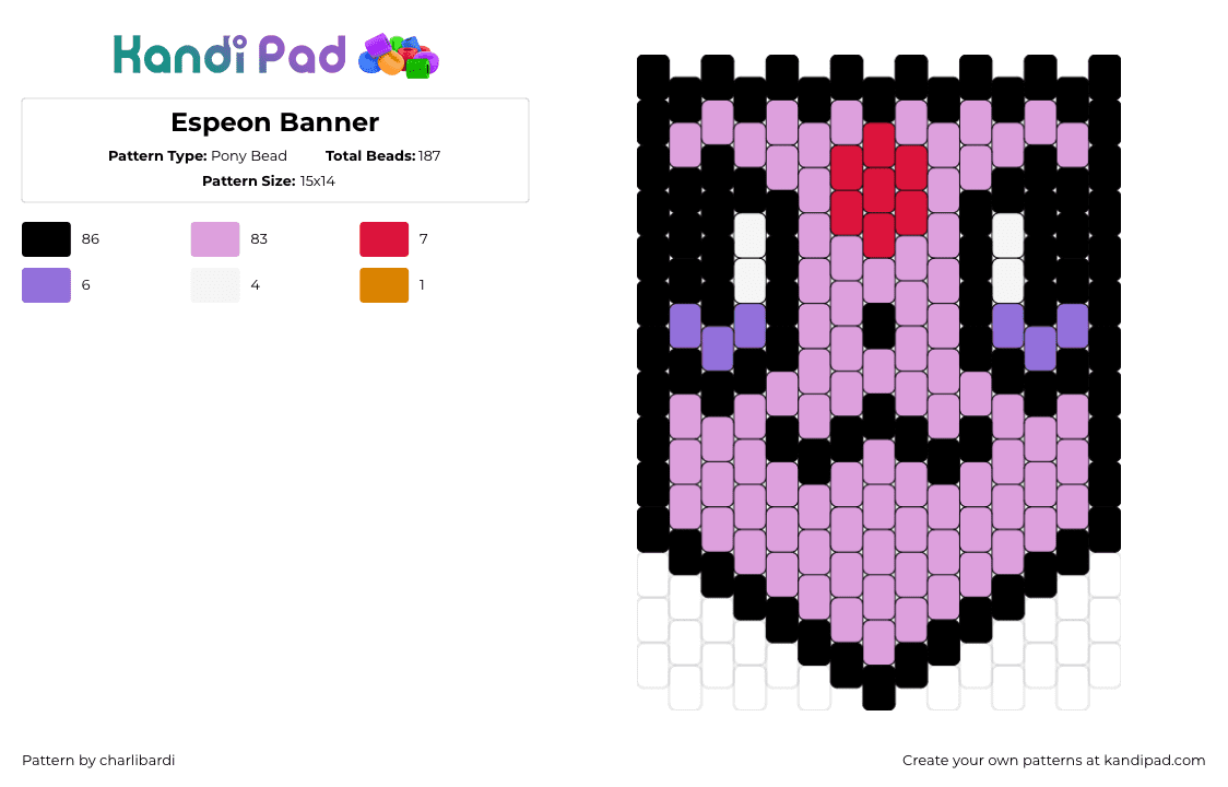 Espeon Banner - Pony Bead Pattern by charlibardi on Kandi Pad - espeon,pokemon,banner,evolution,eevee,gaming,cute,pink,purple