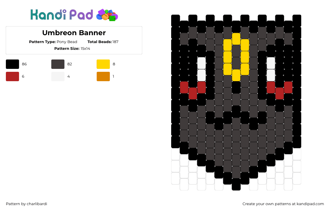 Umbreon Banner - Pony Bead Pattern by charlibardi on Kandi Pad - umbreon,pokemon,banner,evolution,eevee,gaming,cute,black