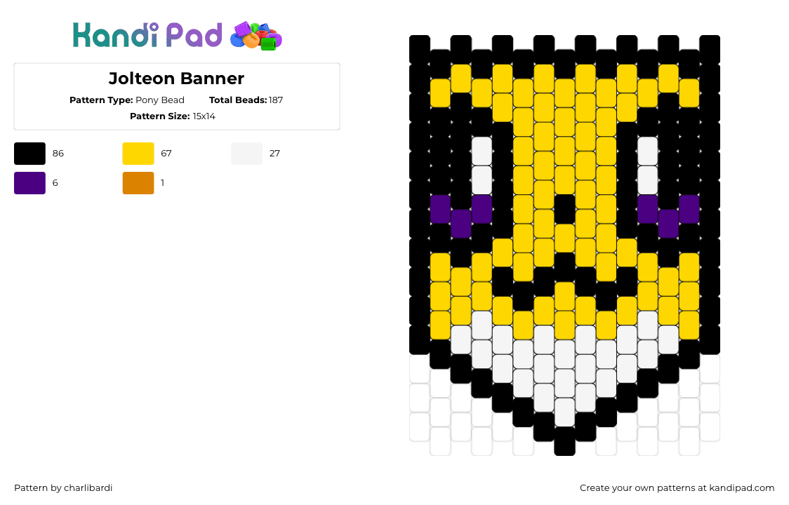 Jolteon Banner - Pony Bead Pattern by charlibardi on Kandi Pad - jolteon,pokemon,banner,evolution,eevee,gaming,cute,yellow