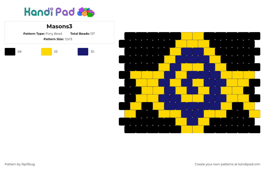 Masons3 - Pony Bead Pattern by lilpillbug on Kandi Pad - freemasons,logo,panel,black,yellow,blue