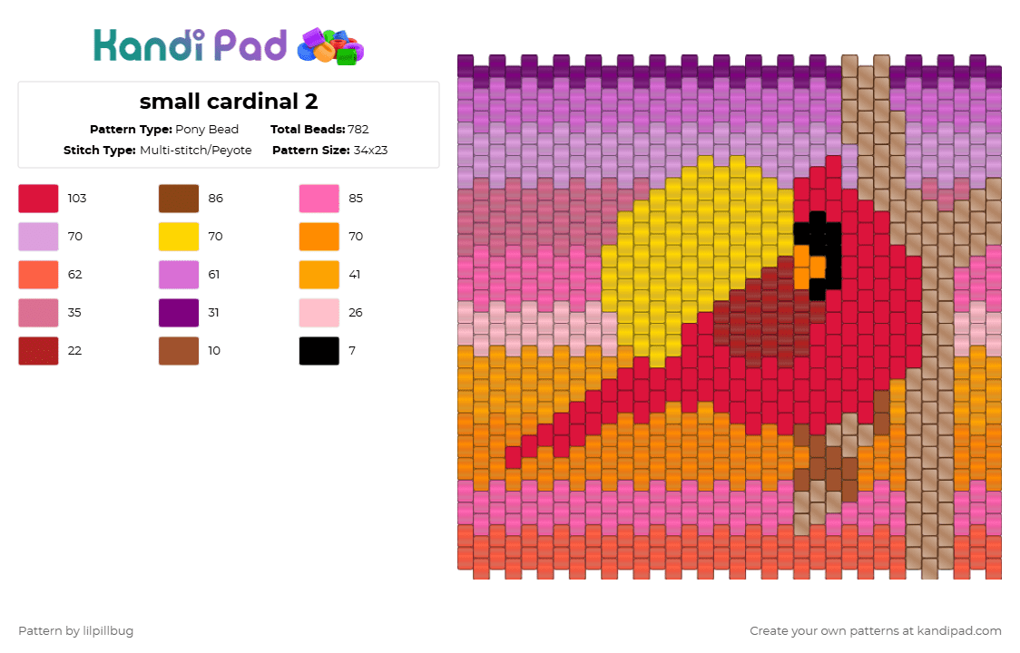 small cardinal 2 - Pony Bead Pattern by lilpillbug on Kandi Pad - pink,red