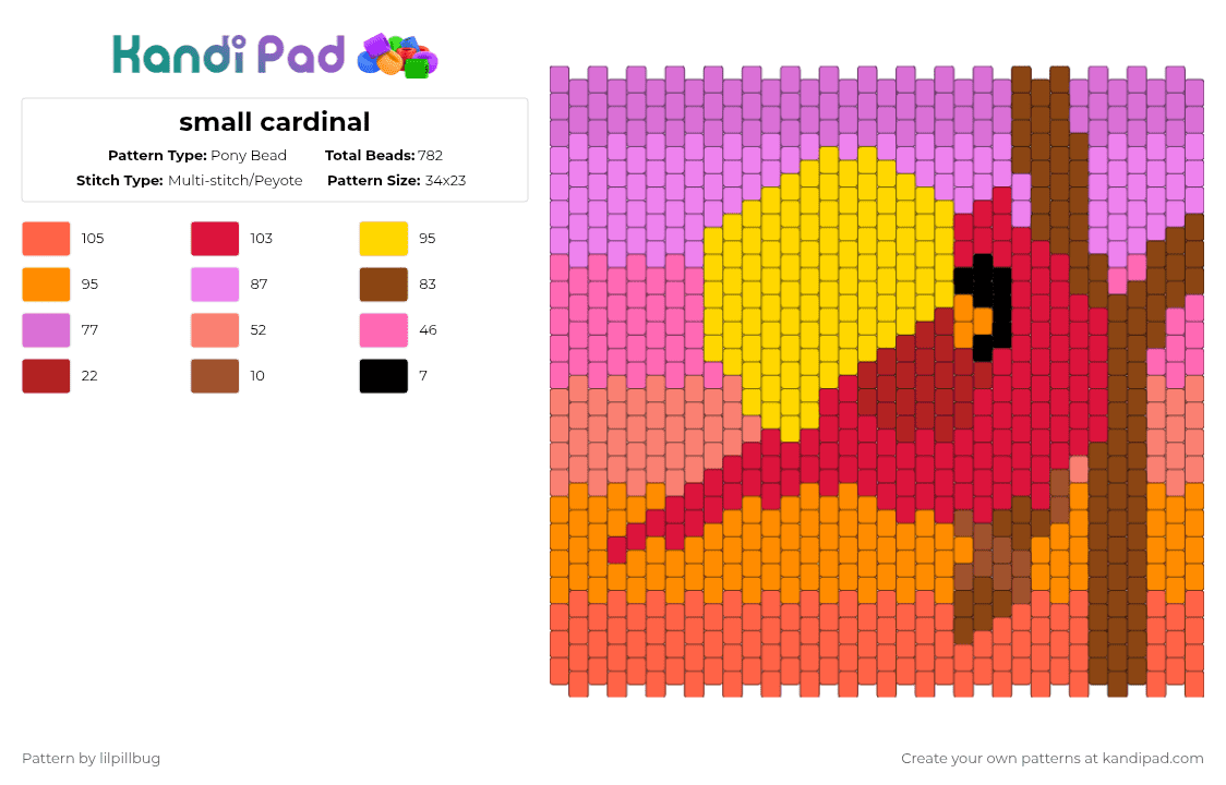 small cardinal - Pony Bead Pattern by lilpillbug on Kandi Pad - pink,red