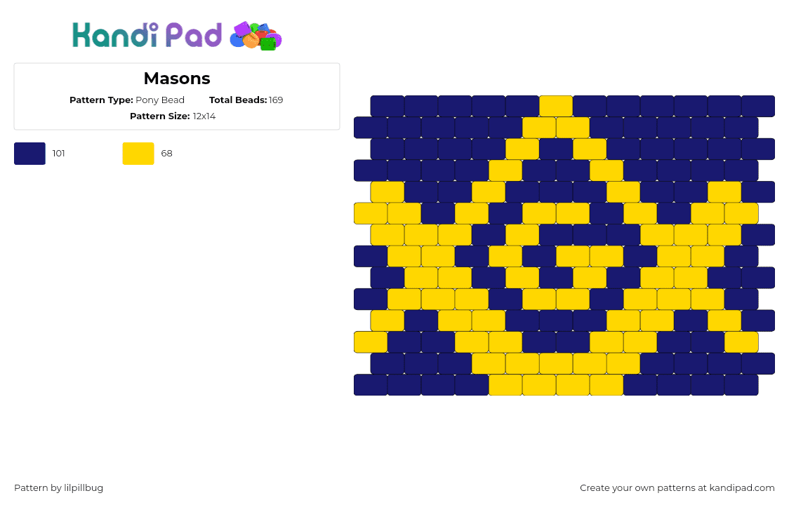 Masons - Pony Bead Pattern by lilpillbug on Kandi Pad - freemasons,logo,panel,yellow,blue