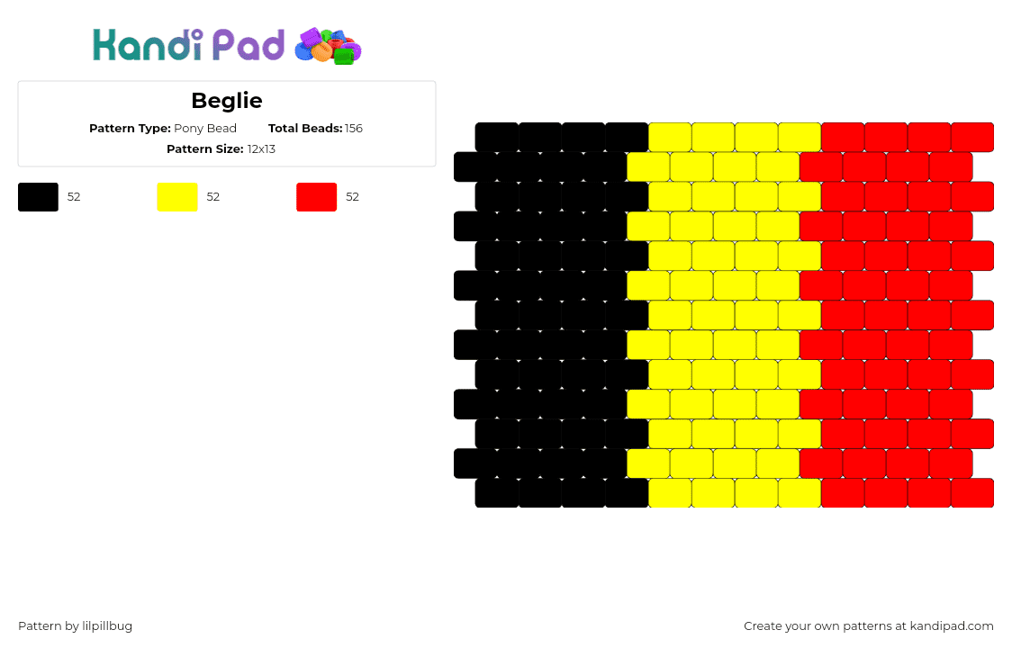 Beglie - Pony Bead Pattern by lilpillbug on Kandi Pad - belgium,flag,country,europe,stripes,black,yellow,red