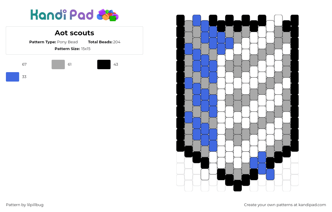 Aot scouts - Pony Bead Pattern by lilpillbug on Kandi Pad - scouts,aot,attack on titan,logo,symbol,crest,shield,manga,anime,tv show,gray,white,blue