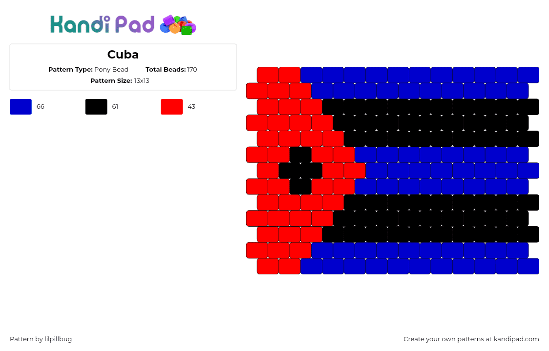 Cuba - Pony Bead Pattern by lilpillbug on Kandi Pad - cuba,flag,country,red,blue,black