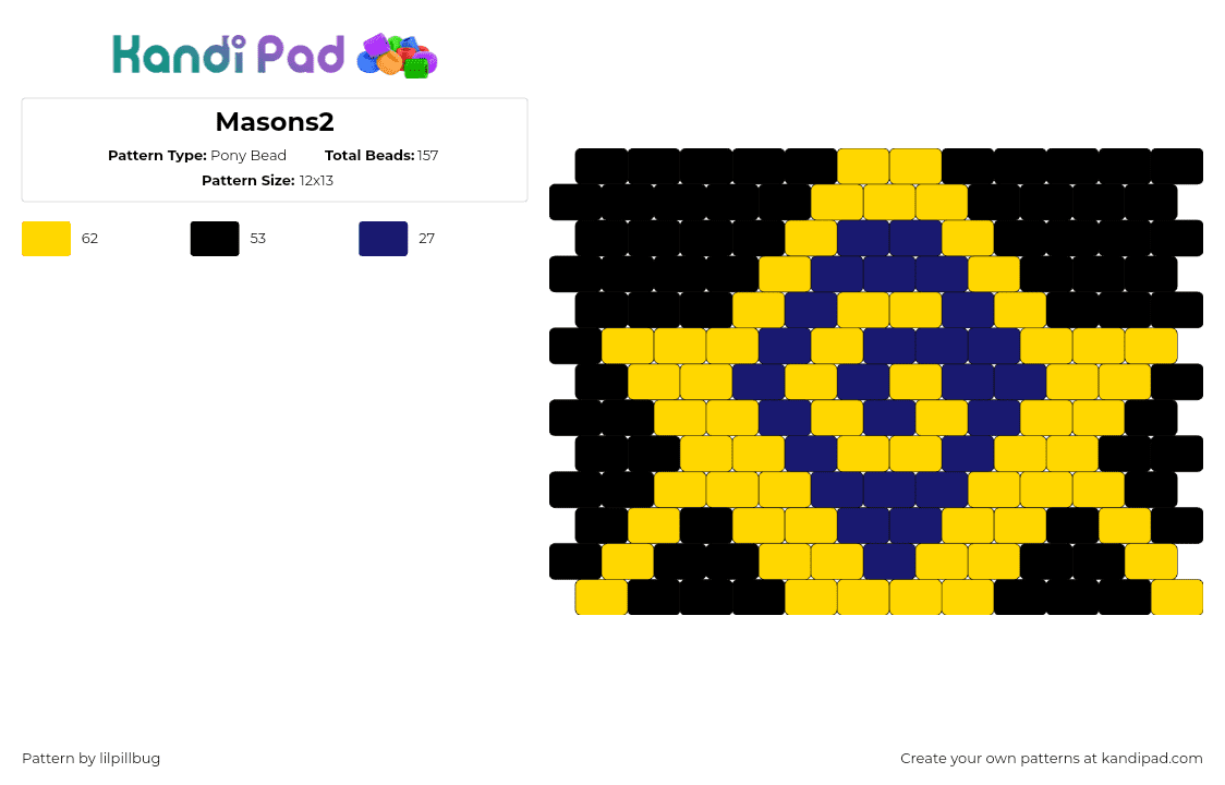 Masons2 - Pony Bead Pattern by lilpillbug on Kandi Pad - freemasons,logo,panel,black,yellow,blue