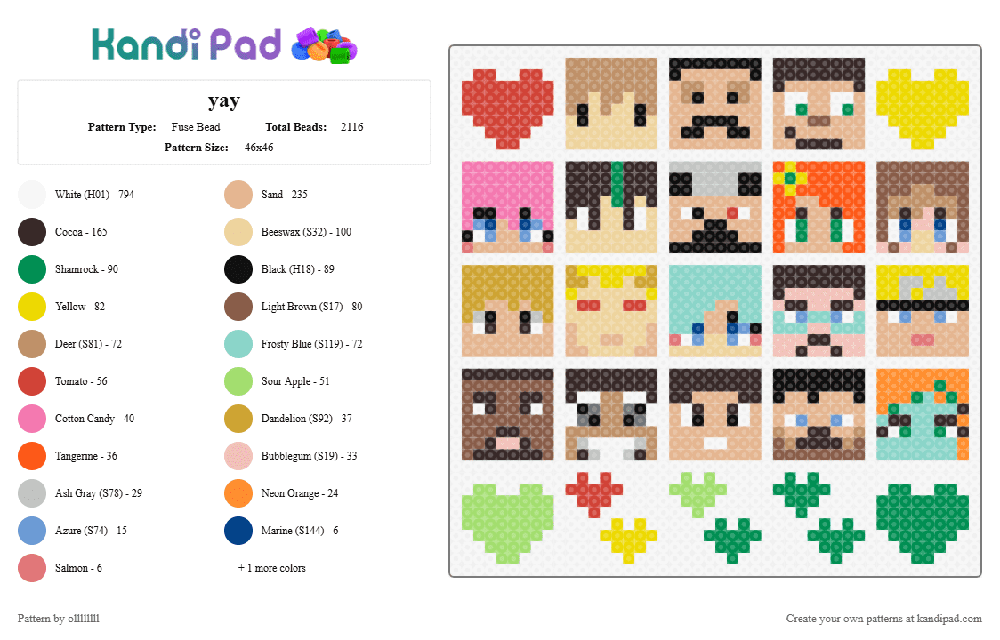 yay - Fuse Bead Pattern by ollllllll on Kandi Pad - white,brown,green,orange,colorful