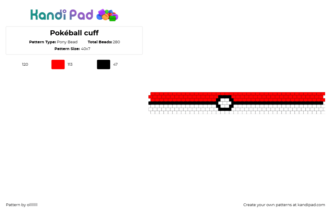 Pokéball cuff - Pony Bead Pattern by ollllllll on Kandi Pad - 