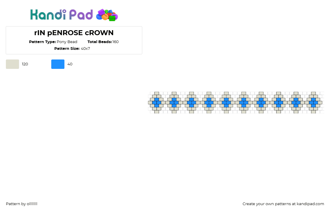 rIN pENROSE cROWN - Pony Bead Pattern by ollllllll on Kandi Pad - rin penrose,diamonds,streamer,youtube,crown,bracelet,jewelry,gray,blue