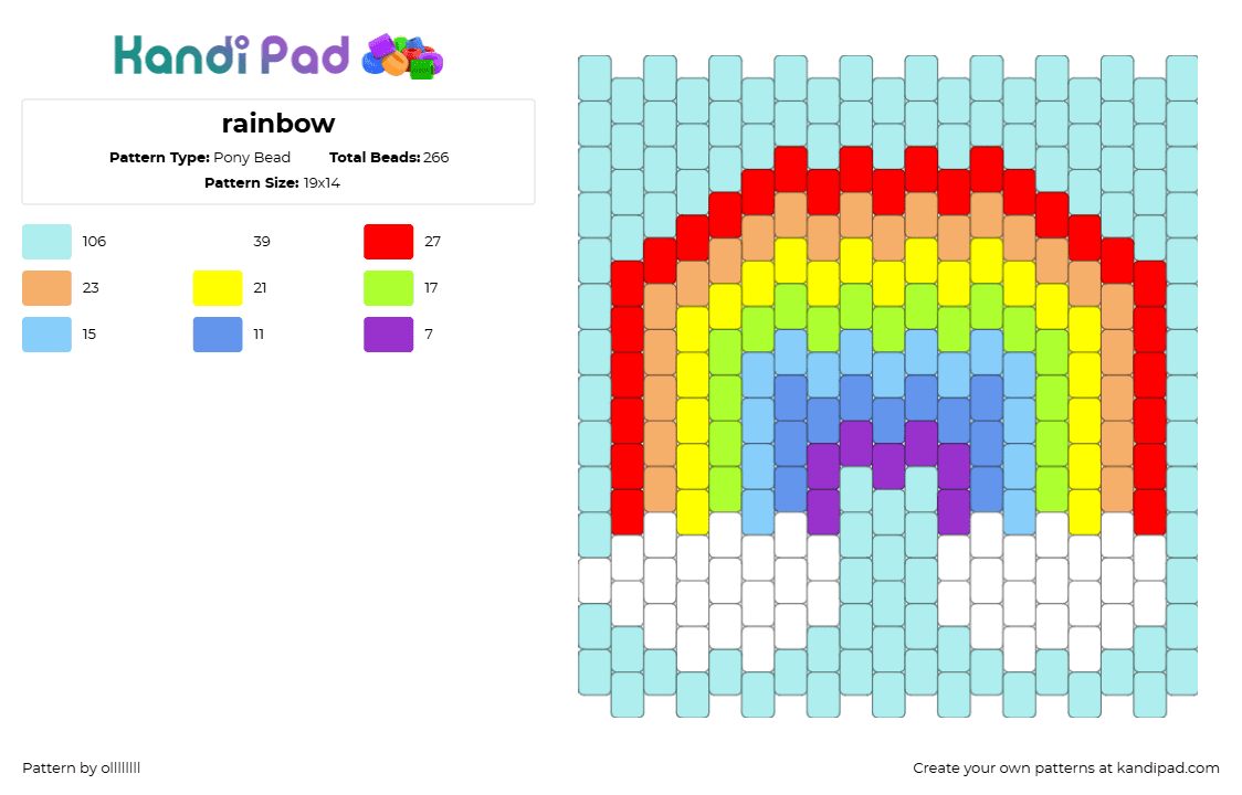 rainbow - Pony Bead Pattern by ollllllll on Kandi Pad - light blue