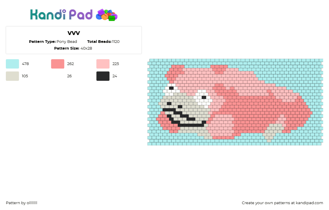 vvv - Pony Bead Pattern by ollllllll on Kandi Pad - slowpoke,pokemon,character,gaming,pink,beige