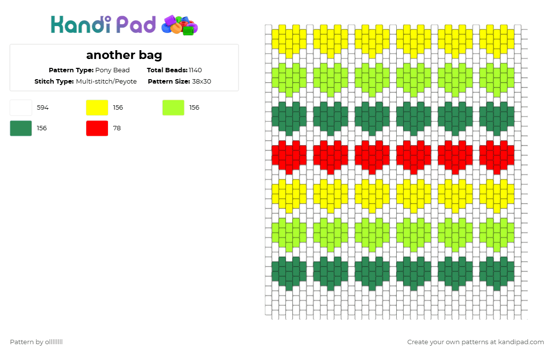another bag - Pony Bead Pattern by ollllllll on Kandi Pad - white,green