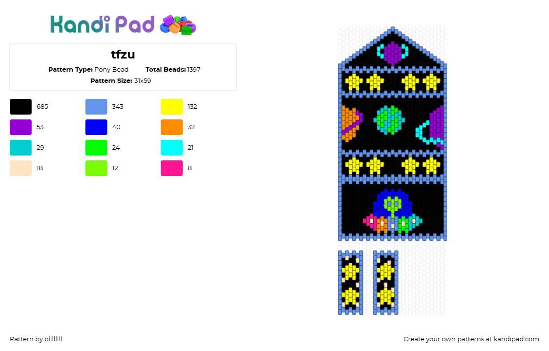 tfzu - Pony Bead Pattern by ollllllll on Kandi Pad - black,light blue,purple,yellow