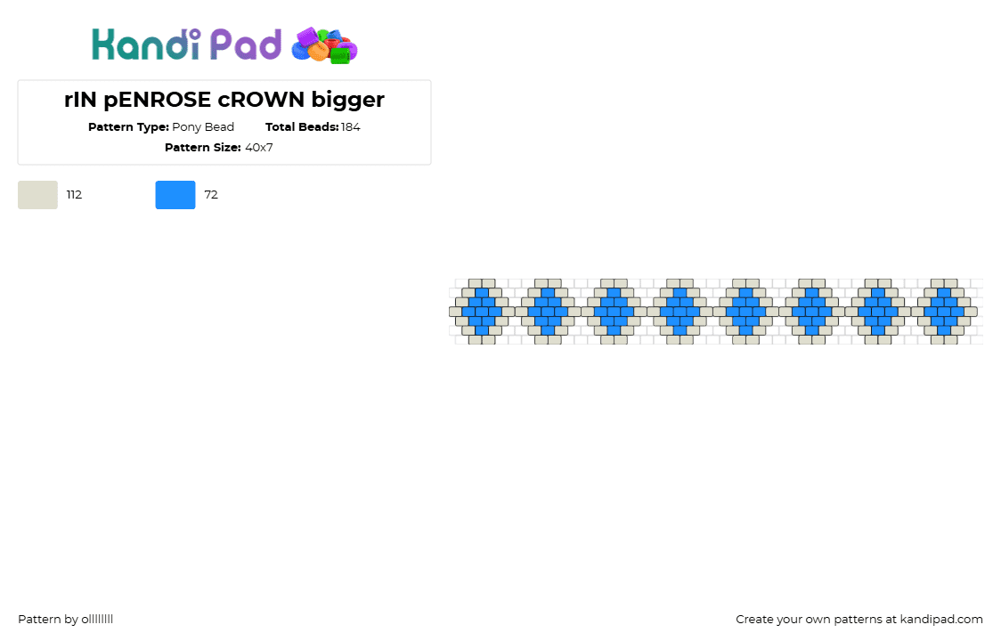 rIN pENROSE cROWN bigger - Pony Bead Pattern by ollllllll on Kandi Pad - rin penrose,diamonds,streamer,youtube,crown,bracelet,jewelry,gray,blue