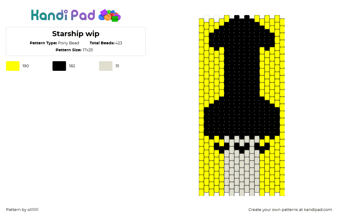 Starship wip - Pony Bead Pattern by ollllllll on Kandi Pad - space ship,rocket,silhouette,starship,panel,black,yellow