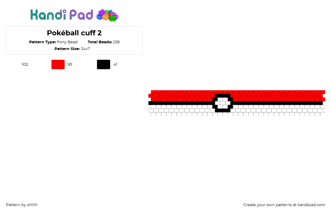 Pokéball cuff 2 - Pony Bead Pattern by ollllllll on Kandi Pad - 