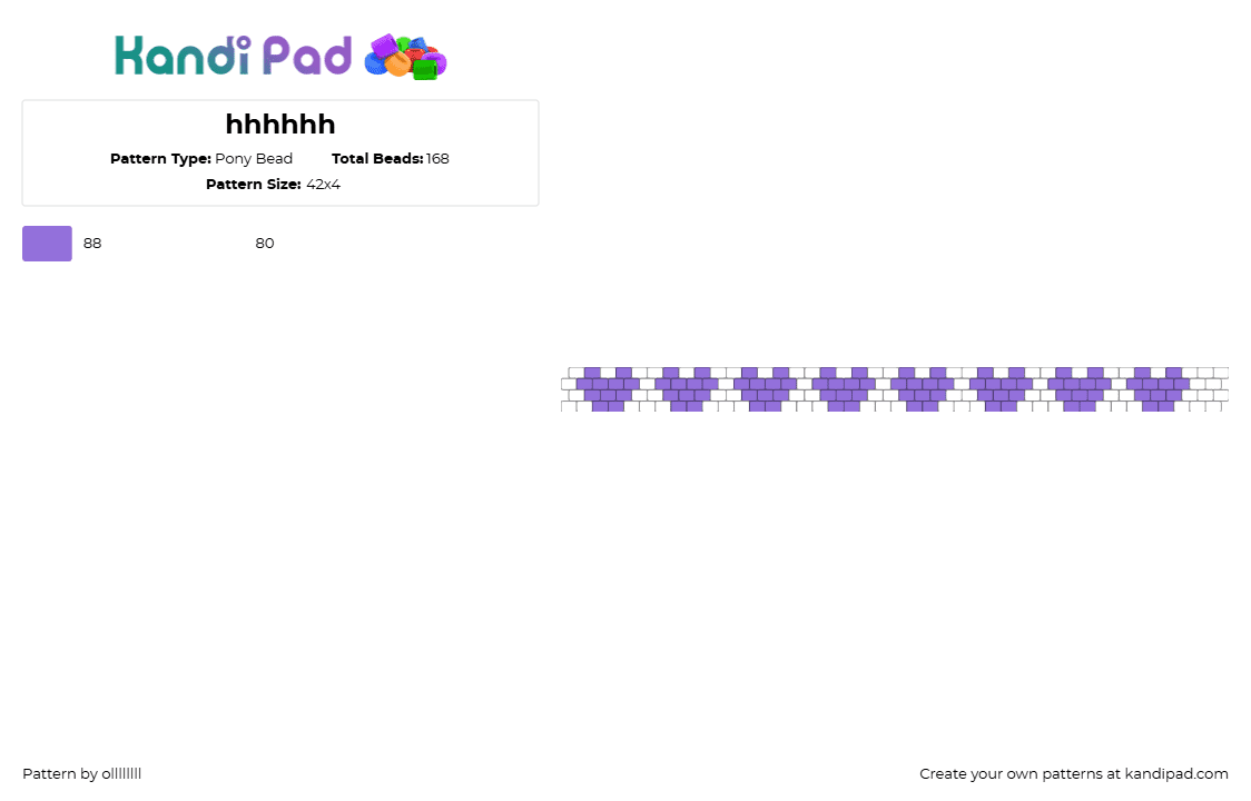 hhhhhh - Pony Bead Pattern by ollllllll on Kandi Pad - hearts,repeating,bracelet,cuff,purple,white