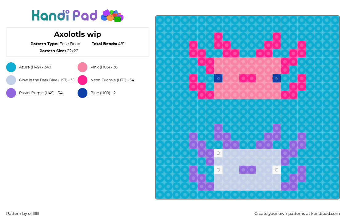 Axolotls wip - Fuse Bead Pattern by ollllllll on Kandi Pad - axolotls,amphibians,animals,cute,simple,underwater,pink,purple,teal