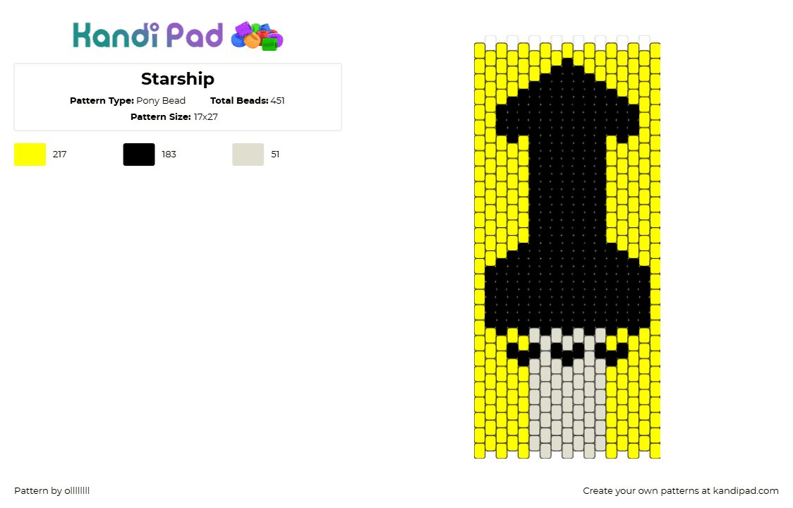 Starship - Pony Bead Pattern by ollllllll on Kandi Pad - space ship,rocket,silhouette,starship,panel,black,yellow