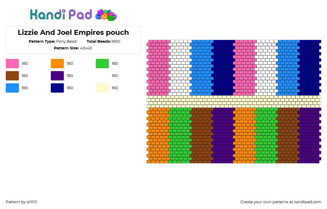 Lizzie And Joel Empires pouch - Pony Bead Pattern by ollllllll on Kandi Pad - empires,ldshadowlady,smallish beans,colorful,youtube,vertical,stripes,streamers,pink,blue,orange,green,purple