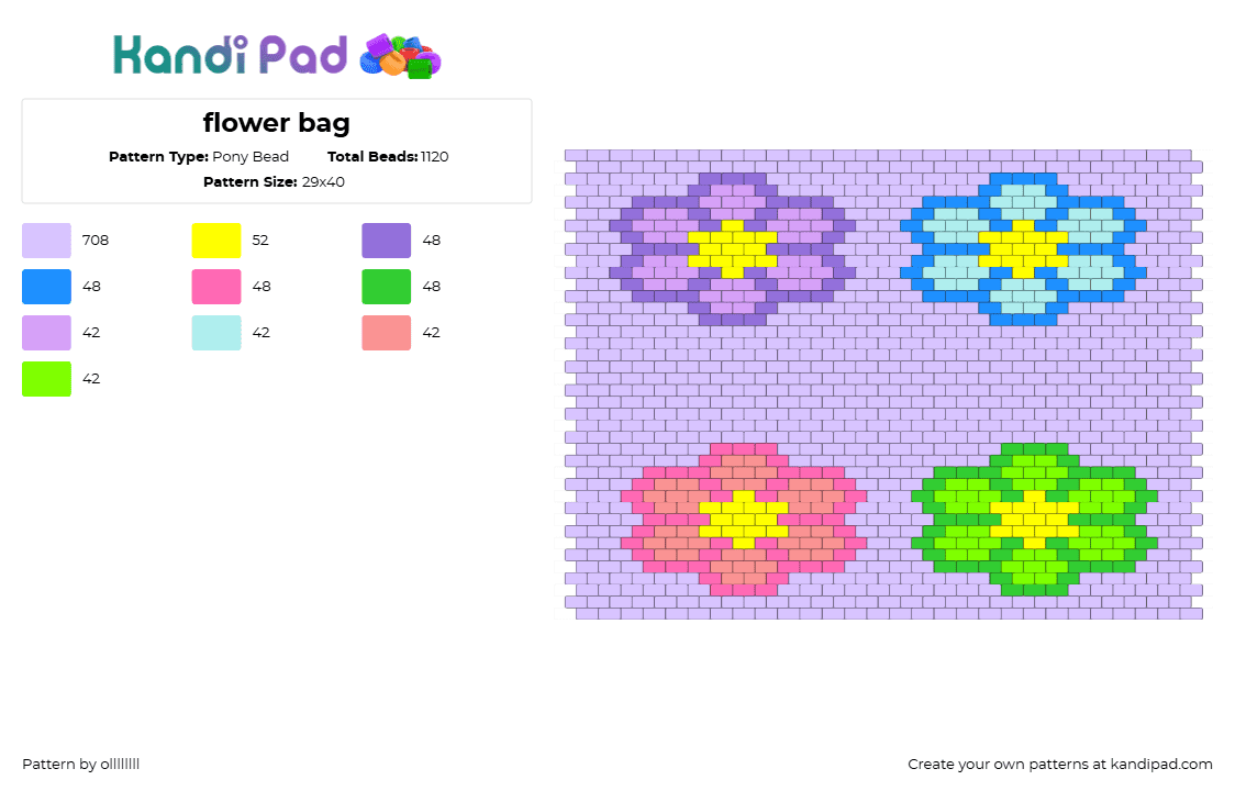 flower bag - Pony Bead Pattern by ollllllll on Kandi Pad - flowers,spring,bloom,bag,panel,colorful,purple,green,blue