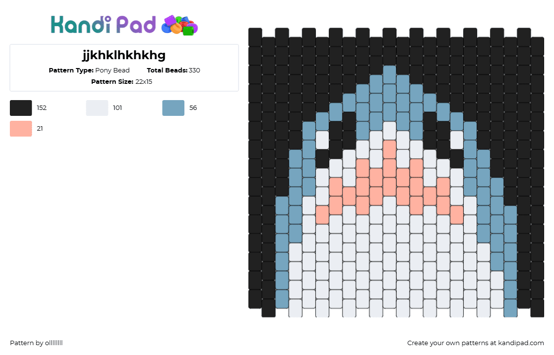 jjkhklhkhkhg - Pony Bead Pattern by ollllllll on Kandi Pad - blahaj,shark,ikea,panel,fish,animal,black,white,blue